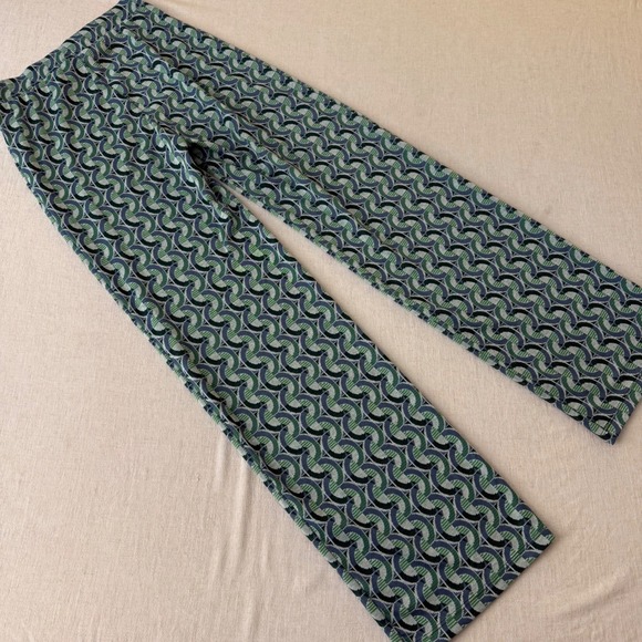 Zara Womens Green Blue Geometric Print Wide Leg Knit Pants High Rise Size M - Picture 3 of 13
